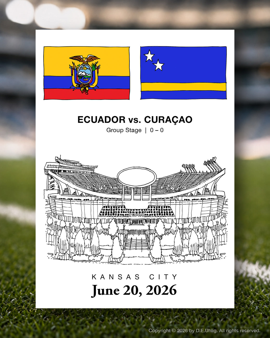Kansas City 2026 Ecuador vs. Curaçao Soccer Match Postcard, 5" × 7"