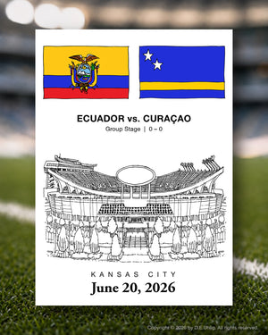 Ecuador vs. Curaçao, Kansas City 2026 Soccer Match Postcard, 5" × 7"