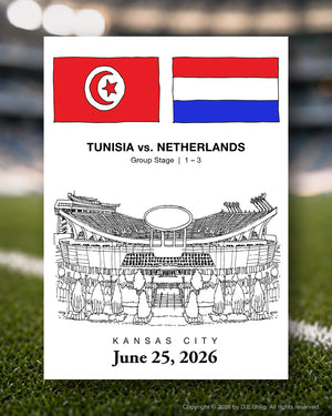 Tunisia vs. Netherlands, Kansas City 2026 Soccer Match Postcard, 5" × 7"