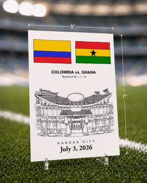 Colombia vs. Ghana Kansas City 2026, Soccer Match Art Card (5x7)